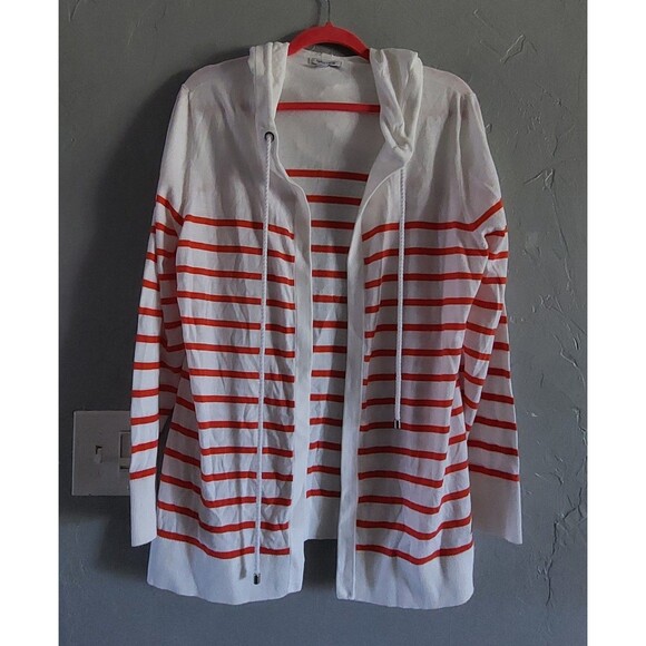Nautica Women’s Open Front Cardigan Hoodie 100% Cotton Red White Striped XL - Picture 4 of 10